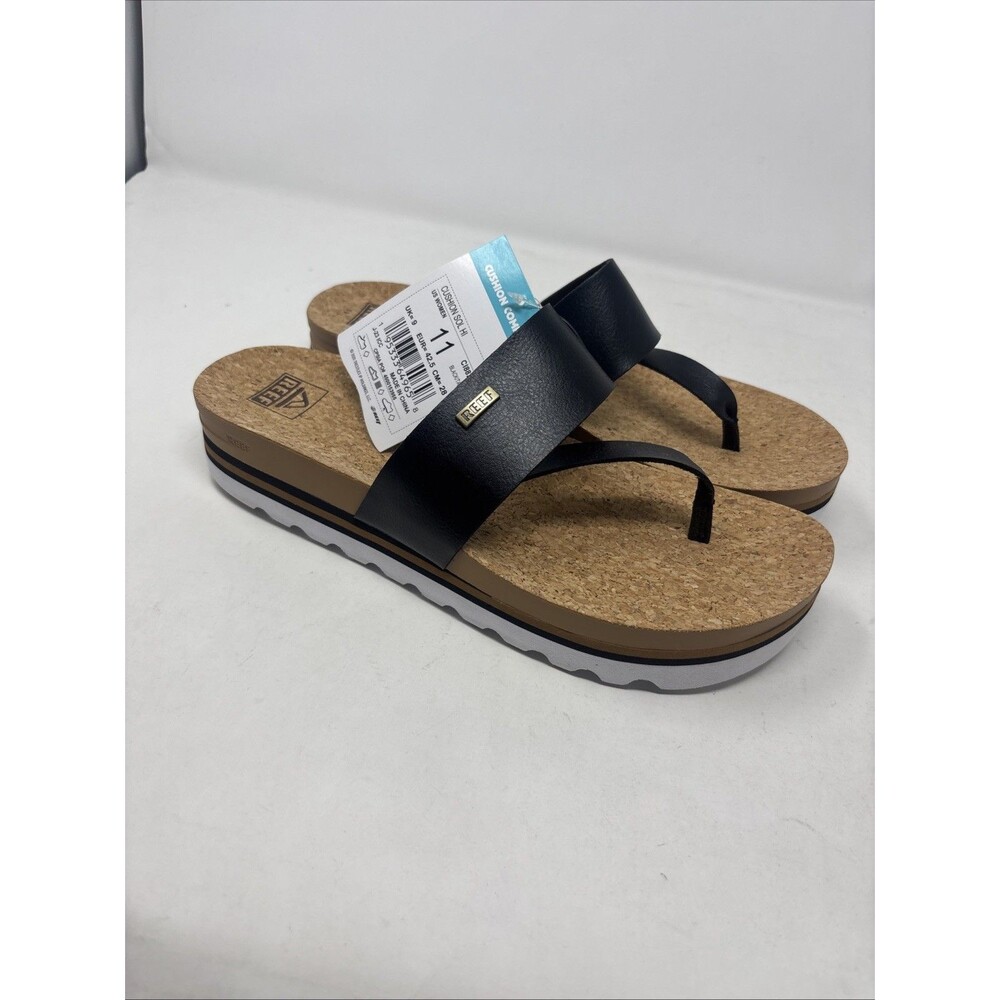 REEF Cushion Sol Hi Platform Sandals Women’s 11 Black Tan Cork Footbed NWT